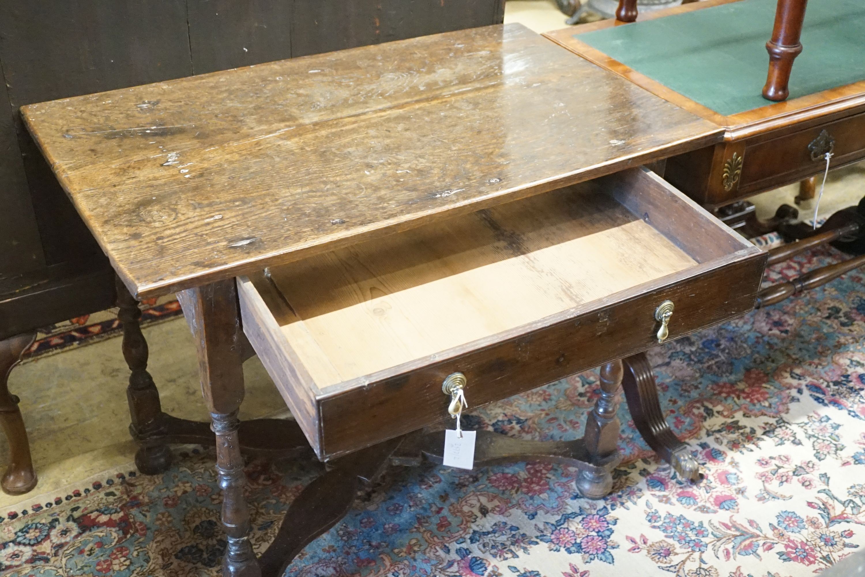 An 18th century rectangular oak side table, width 89cm depth 55cm height 73cm